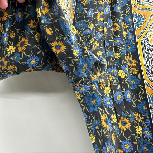 Johnny Was Silk Blend Gray Yellow Blue‎ Floral Paisley Drawstring Pants Sz S - Picture 5 of 10